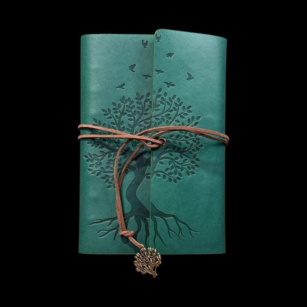 A5 Tree of Life Embossed Green PU Leather Refillable 6-Ring Binder Journal